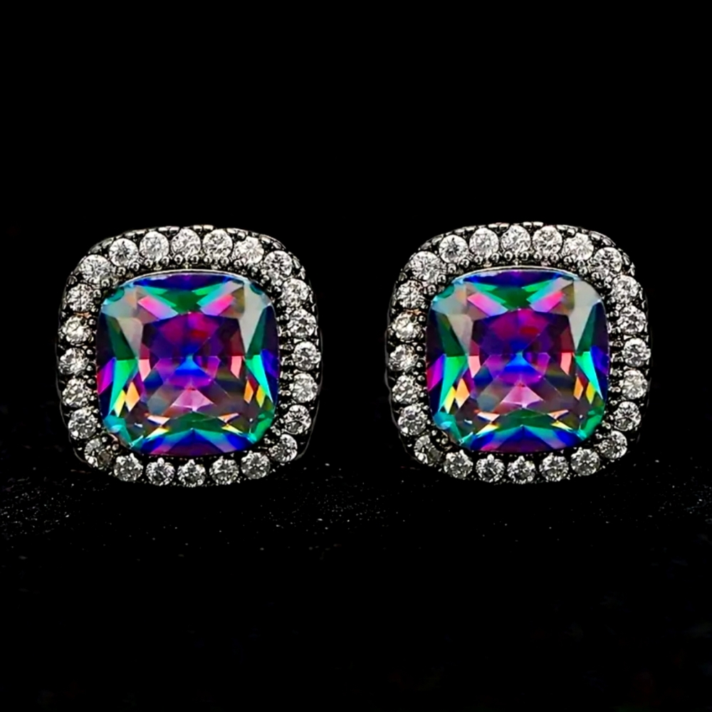 Last One 💎 925 Sterling Silver Mystic Topaz Aurora Borealis  Studs Earrings